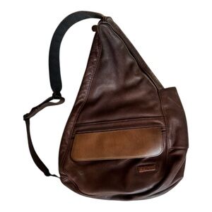 L.L. Bean OPX84 Ameribag Healthy Back Bag Brown leather Crossbody Sling Backpack
